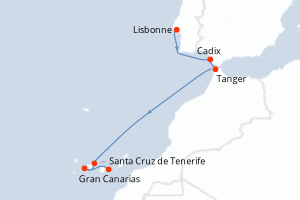 Carte itinéraire croisière - 7 jours au départ de Lisbonne - Ouest Africain