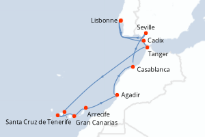 Carte itinéraire croisière - 14 jours au départ de Lisbonne - Atlantique