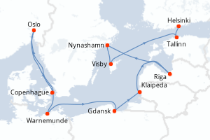 Carte itinéraire croisière - 10 jours au départ de Copenhague - Baltique