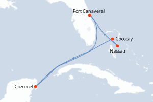 Carte itinéraire croisière - 6 jours au départ de Port Canaveral - Caraïbes Bahamas