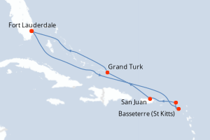 Carte itinéraire croisière - 8 jours au départ de Fort Lauderdale - Caraïbes Bahamas