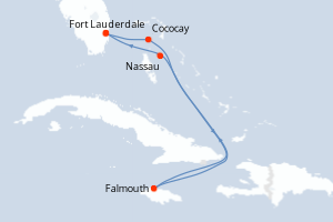 Carte itinéraire croisière - 6 jours au départ de Fort Lauderdale - Caraïbes Bahamas