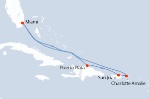 Carte itinéraire croisière - 7 jours au départ de Miami - Caraïbes Bahamas