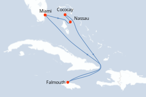Carte itinéraire croisière - 7 jours au départ de Miami - Caraïbes Bahamas