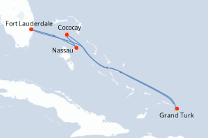 Carte itinéraire croisière - 7 jours au départ de Fort Lauderdale - Caraïbes Bahamas