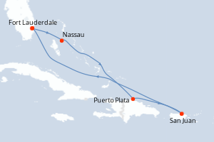 Carte itinéraire croisière - 7 jours au départ de Fort Lauderdale - Caraïbes Bahamas