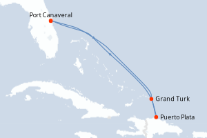 Carte itinéraire croisière - 5 jours au départ de Port Canaveral - Caraïbes Bahamas