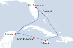 Carte itinéraire croisière - 7 jours au départ de Port Canaveral - Caraïbes Bahamas