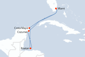 Carte itinéraire croisière - 7 jours au départ de Miami - Caraïbes Bahamas