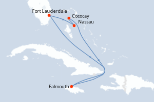 Carte itinéraire croisière - 7 jours au départ de Fort Lauderdale - Caraïbes Bahamas