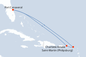 Carte itinéraire croisière - 7 jours au départ de Port Canaveral - Caraïbes Bahamas