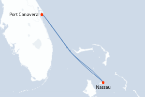 Carte itinéraire croisière - 4 jours au départ de Port Canaveral - Caraïbes Bahamas