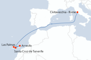 Carte itinéraire croisière - 6 jours au départ de Civitavecchia - Rome - Iles Canaries