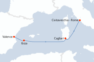Carte itinéraire croisière - 4 jours au départ de Valence - Méditerranée
