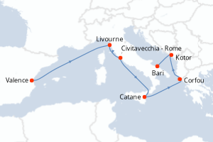 Carte itinéraire croisière - 7 jours au départ de Valence - Adriatique
