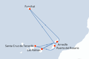 Carte itinéraire croisière - 7 jours au départ de Las Palmas - Iles Canaries