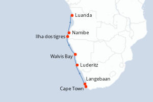 Carte itinéraire croisière - 11 jours au départ de Cape Town - Afrique du Sud