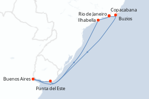 Carte itinéraire croisière - 9 jours au départ de Buenos Aires - Amérique du Sud