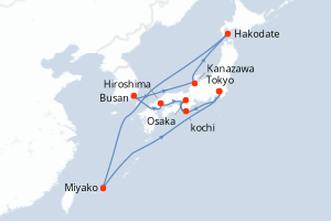 Carte itinéraire croisière - 14 jours au départ de Tokyo - Asie