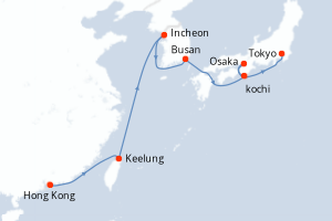 Carte itinéraire croisière - 14 jours au départ de Hong Kong - Asie