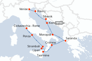 Carte itinéraire croisière - 10 jours au départ de Civitavecchia - Rome - Méditerranée