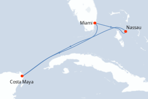 Carte itinéraire croisière - 5 jours au départ de Miami - Caraïbes Bahamas