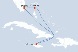 Carte itinéraire croisière  - 5 jours au départ de Miami - Caraïbes Bahamas