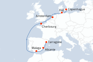 Carte itinéraire croisière - 10 jours au départ de Kiel - Méditerranée