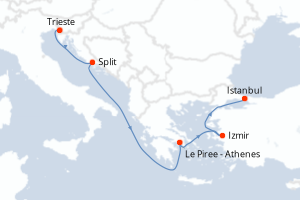 Carte itinéraire croisière - 5 jours au départ de Trieste - Méditerranée