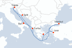 Carte itinéraire croisière - 9 jours au départ de Bari - Adriatique