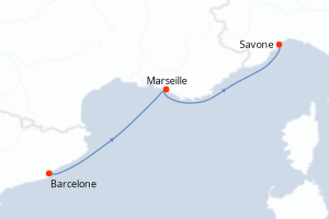 Carte itinéraire croisière - 2 jours au départ de Barcelone - Méditerranée