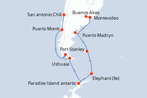 Carte itinéraire croisière - 16 jours au départ de Buenos Aires - Amérique du Sud