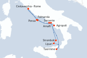 Carte itinéraire croisière - 7 jours au départ de Civitavecchia - Rome - Méditerranée