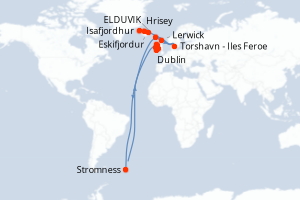 Carte itinéraire croisière - 11 jours au départ de Isafjordhur - Europe du Nord