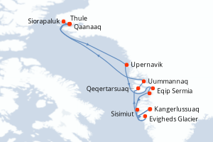 Carte itinéraire croisière - 12 jours au départ de Kangerlussuaq - Gröenland