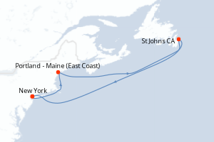 Carte itinéraire croisière - 5 jours au départ de New York - Amérique du Nord
