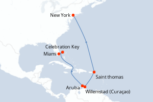 Carte itinéraire croisière - 11 jours au départ de Miami - Amérique du Nord