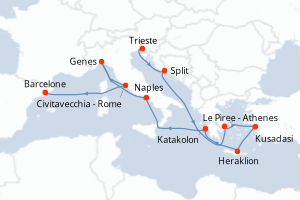 Carte itinéraire croisière - 12 jours au départ de Trieste - Méditerranée
