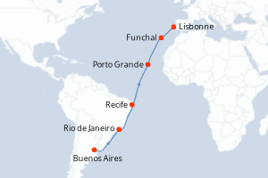 Carte itinéraire croisière - 15 jours au départ de Buenos Aires - Atlantique