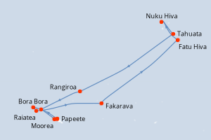 Carte itinéraire croisière - 14 jours au départ de Papeete - Tahiti