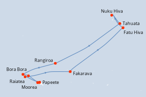 Carte itinéraire croisière - 14 jours au départ de Papeete - Tahiti