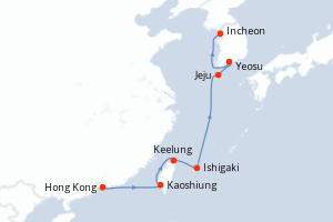 Carte itinéraire croisière - 9 jours au départ de Hong Kong - Asie