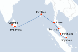 Carte itinéraire croisière - 9 jours au départ de Singapour - Asie