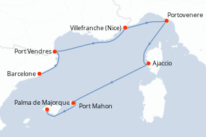 Carte itinéraire croisière - 6 jours au départ de Barcelone - Iles Baleares