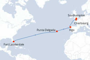 Carte itinéraire croisière - 13 jours au départ de Fort Lauderdale - Transatlantique