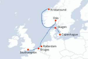 Carte itinéraire croisière - 7 jours au départ de Southampton - Europe du Nord