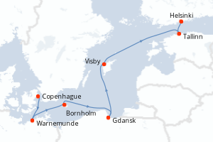 Carte itinéraire croisière - 7 jours au départ de Copenhague - Baltique