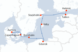 Carte itinéraire croisière - 8 jours au départ de Helsinki - Europe du Nord