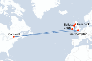 Carte itinéraire croisière - 8 jours au départ de Southampton - Europe du Nord
