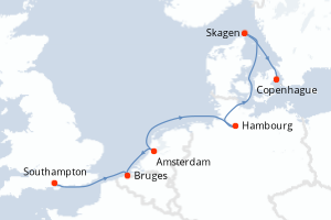 Carte itinéraire croisière - 7 jours au départ de Southampton - Europe du Nord